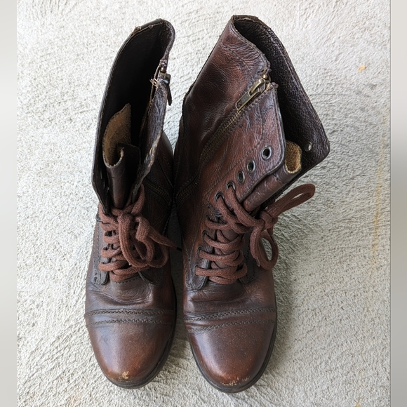 Steve Madden Troopa Brown Leather Combat Boots - Picture 3 of 5